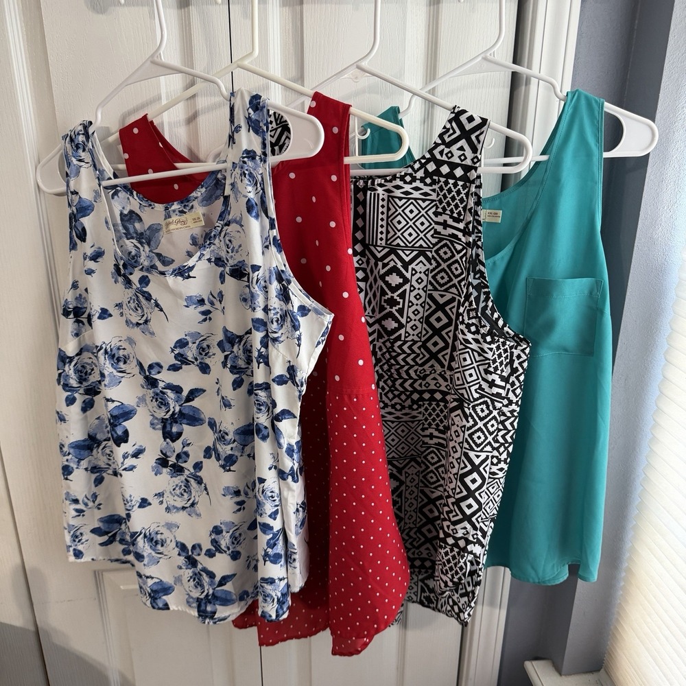 Faded Glory Y2K Lot Of 4 Multicolor Multi Pattern Tank Tops Women's Size XXL